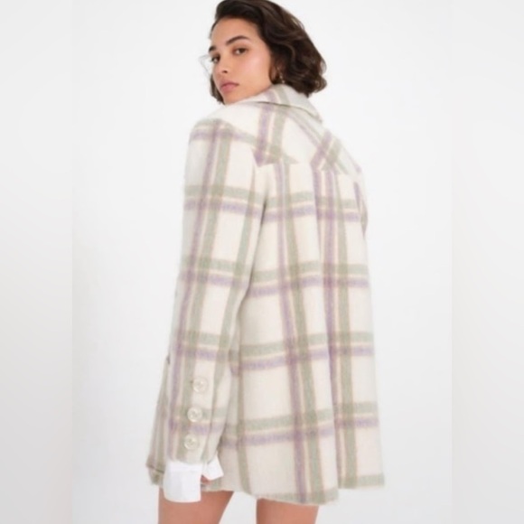 For Love And Lemons Size Large Cream Pastel Plaid Oversized Blazer Pea coat L - Picture 7 of 14